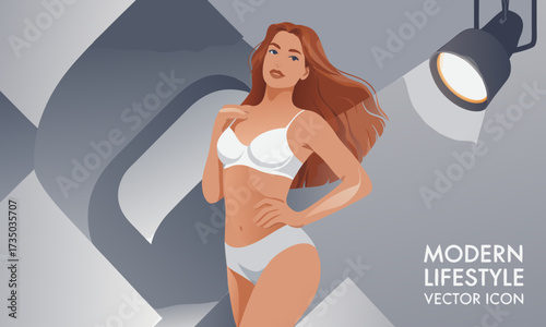 Vector Illustration of a Stylish Woman in Underwear.