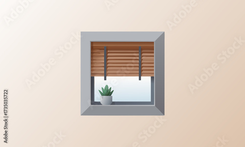 Vector Illustration of Window with Wooden Blinds.