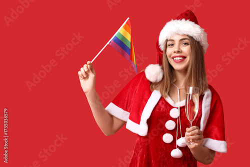Young woman in Santa costum...