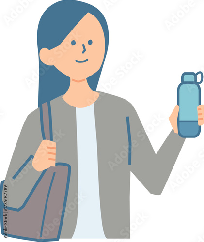 マイボトルを使う働く女性のイラスト