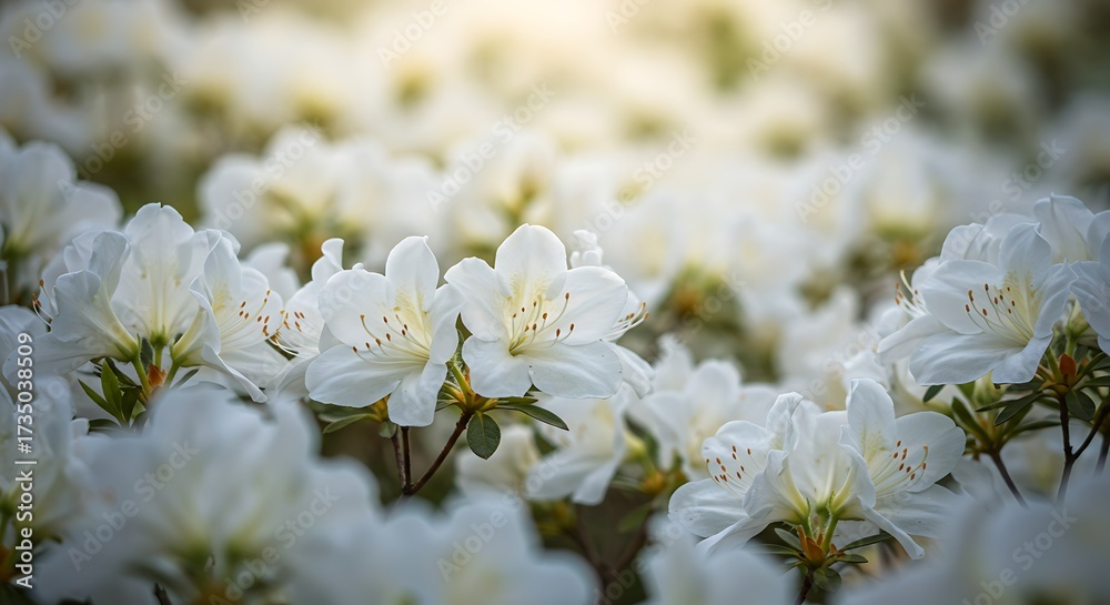Obraz premium Close up view of vibrant white azalea flowers in full bloom springtime