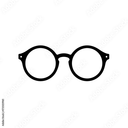 Round Glasses Icon – Eyewear, Spectacles, Vision Correction Vector Symbol
