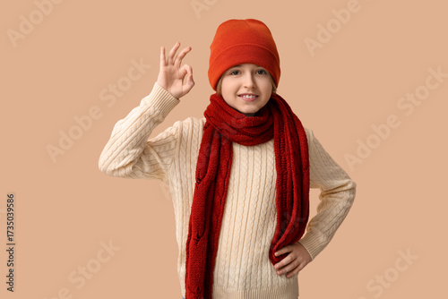 Cute little happy boy in wi...