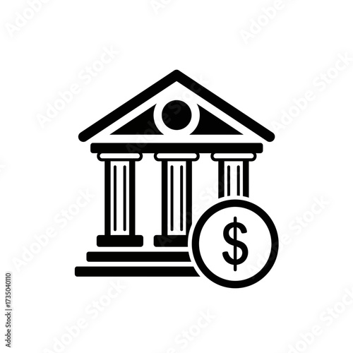 Bank Building Icon – Finance Institution, Money Savings, Dollar Currency Symbol Vector