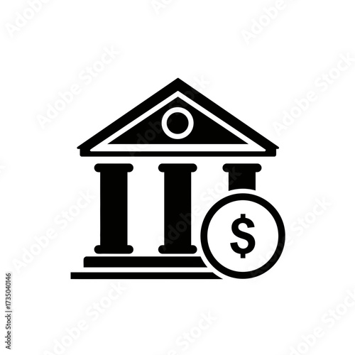 Bank Building Icon – Finance Institution, Money Savings, Dollar Currency Symbol Vector