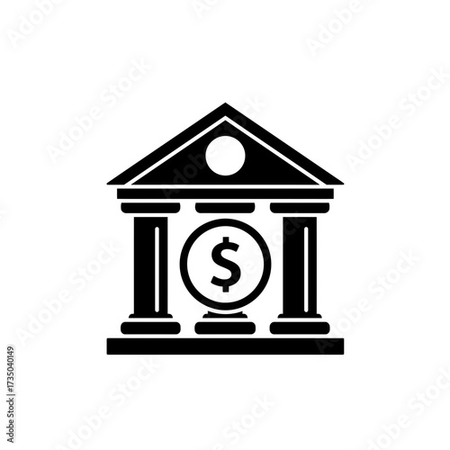 Bank Building Icon – Finance Institution, Money Savings, Dollar Currency Symbol Vector