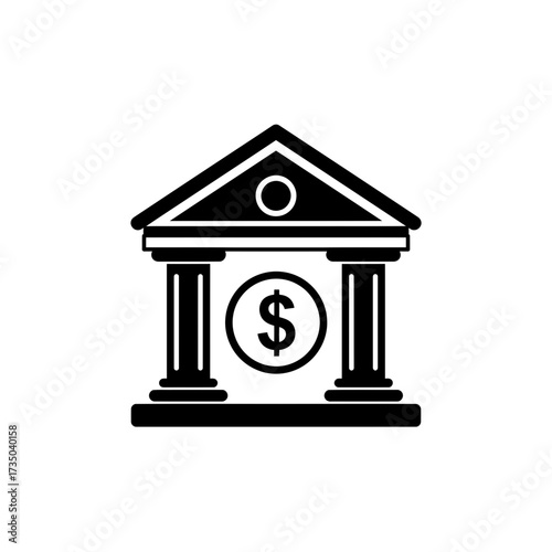 Bank Building Icon – Finance Institution, Money Savings, Dollar Currency Symbol Vector