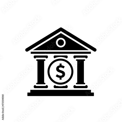 Bank Building Icon – Finance Institution, Money Savings, Dollar Currency Symbol Vector