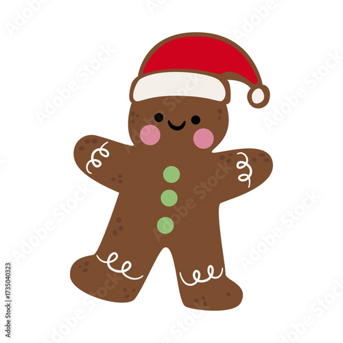 Cute gingerbread man with Santa hat, a festive and fun illustration perfect for holiday and Christmas designs