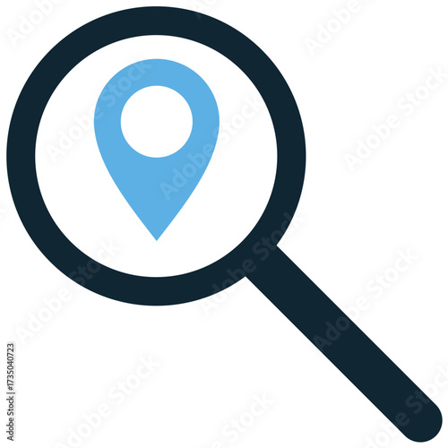 Search location icon vector. Combines a magnifying glass and a map pin. Perfect for location lookup, finding places, and discovery features in mapping and directory applications.
