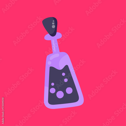 Purple Potion Bottle with Bubbles Floating Inside, A Mystical Elixir for Magical Potions and Brews