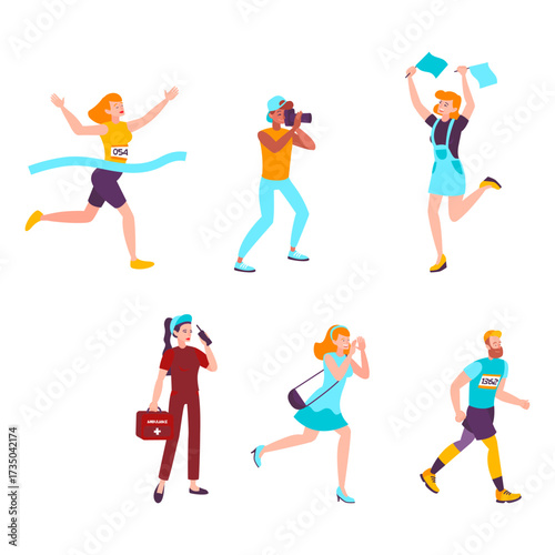 Group of people celebrating success after a marathon race and a successful photoshoot