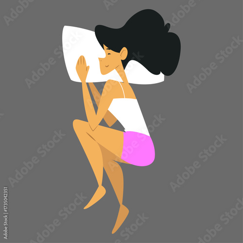 Relaxed Woman Sleeping Peacefully in Comfortable Bed Illustration