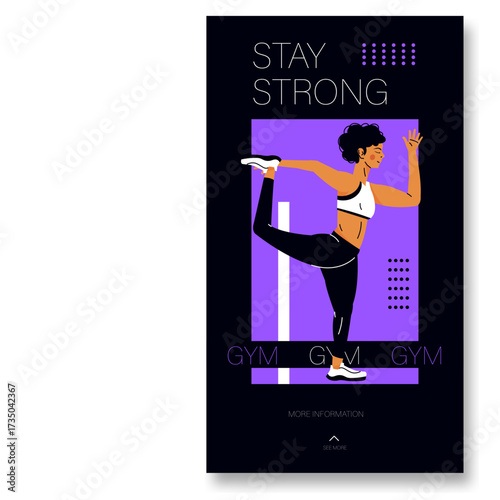 Stay Strong Fitness Woman Performing Yoga Pose in Gym - Inspiring Health and Wellness Message