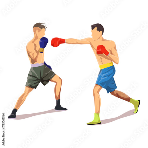 Two Male Boxers Fighting Sparring in a Boxing Match with Punches Thrown in a Training Session