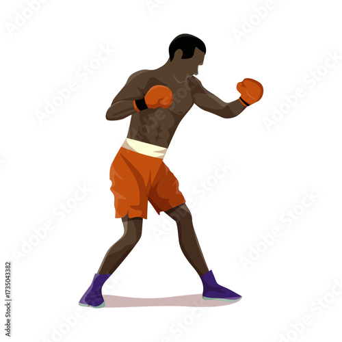 African American Boxer In Orange Shorts And Boxing Gloves Practicing A Punching Pose