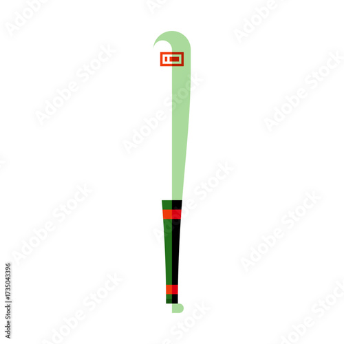 Illustration of a stylized hockey stick with a curved blade and green shaft, against a white background