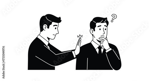 One businessman stopping another from making a mistake causing confusion.