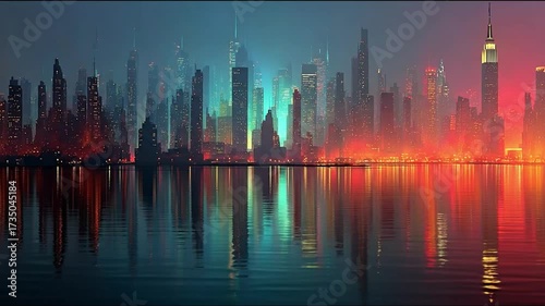 Futuristic cityscape at dusk