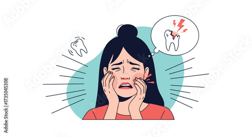 A woman experiencing intense toothache and dental pain discomfort.