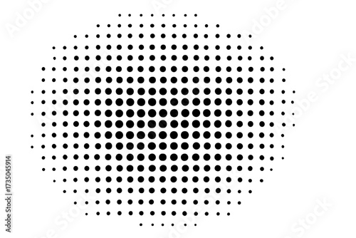 Abstract background with asymmetric halftone dots effect. Monochrome dotted texture for pop art or comic design. Polka dot pattern with radial gradient. Vector illustration.