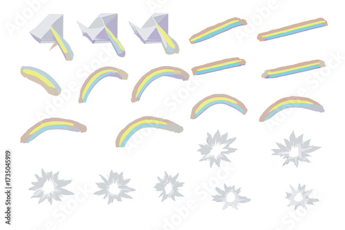 Crystal dispersion effect. Rainbow light refraction vector set. Holographic prism lens flare. Transparent overlay elements. Abstract gleam, glow and sparkle design collection.