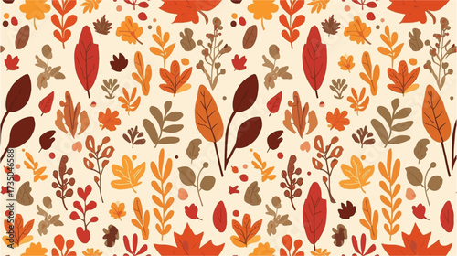 Fall themed pattern with leaves and branch elements. Suitable for autumn designs, seasonal promotions, and naturethemed projects. Great for backgrounds.