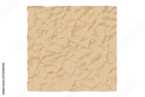 Crumpled craft paper texture background. Vector illustration of a realistic beige old wrinkled parchment sheet. Grunge vintage note page or cardboard backdrop for design.