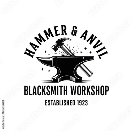 Hammer & Anvil Blacksmith Workshop logo with anvil, hammer, and stars.