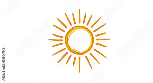 Hand drawn sun illustration with orange radiating rays on a white background