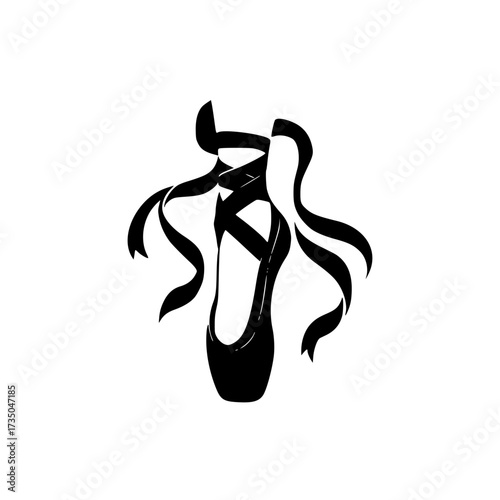 Elegant Pointe Shoe Silhouette Vector Logo with Cascading Ribbon Swirls
