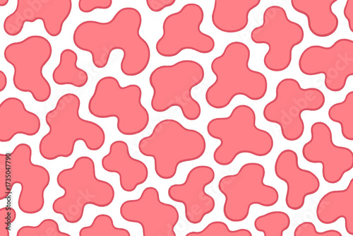 Pink cow spots skin print seamless pattern. 60s retro groovy farm animal abstract background. Wild west dalmatian print. Hand drawn vector contour for textile fabric design.