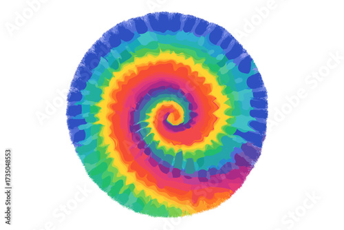 Groovy rainbow tie dye swirl background. Psychedelic 70s hippie backdrop. Colorful multi swirl circle vector illustration. Abstract retro vintage festival spiral pattern.