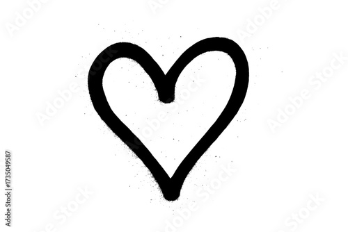 Spray textured graffiti heart doodle, punk style hand-drawn abstract scribble and squiggle, creative bold vector cartoon illustration, street art symbol of love and emotion