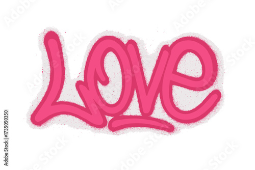 Urban graffiti art of the word LOVE sprayed in bright pink over white background, wild style lettering, street art inscription, vibrant vandal graffiti isolated design