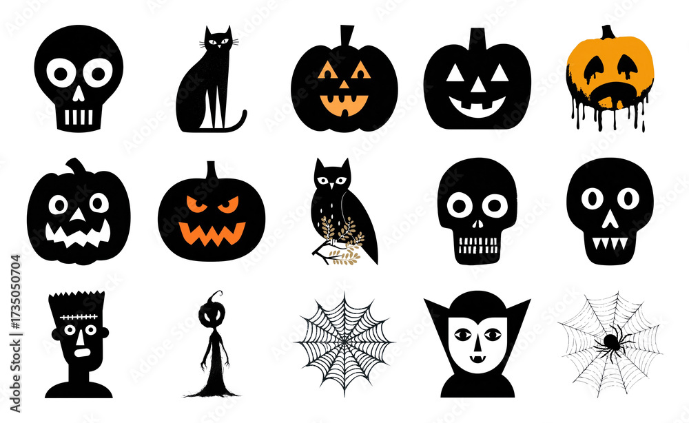 Obraz premium PNG Spooky Halloween icon collection, element set on transparent background