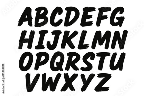 Youthful grungy brush alphabet font with skater quotes style, bold isolated vector letters, hand-drawn grunge typography set, edgy cartoon brushstroke lettering for urban design