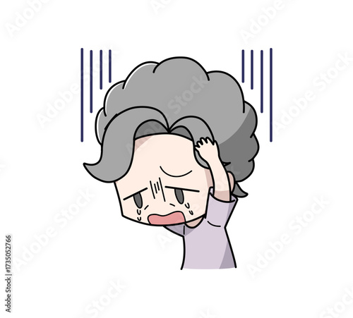 不安で泣き出す高齢女性のイラスト