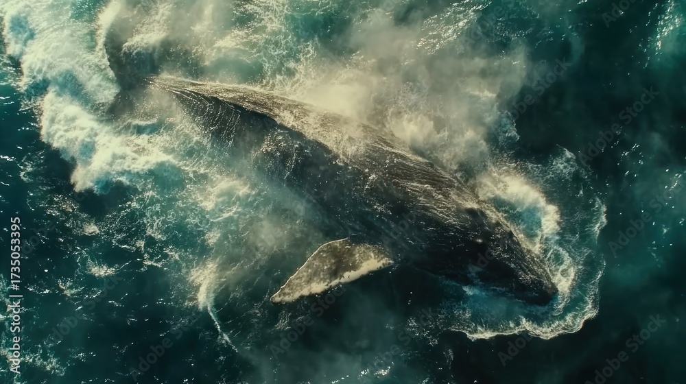 Fototapeta premium Whale breaching ocean surface