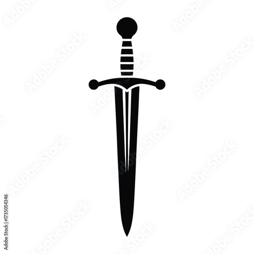 Black silhouette of a medieval sword on a white background
