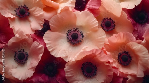 Delicate, pastel-hued anemone flowers in a close-up arrangement