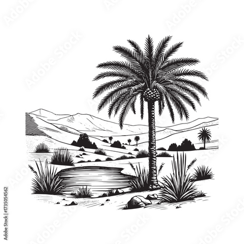 Date Palm Tree with Fruits Illustration