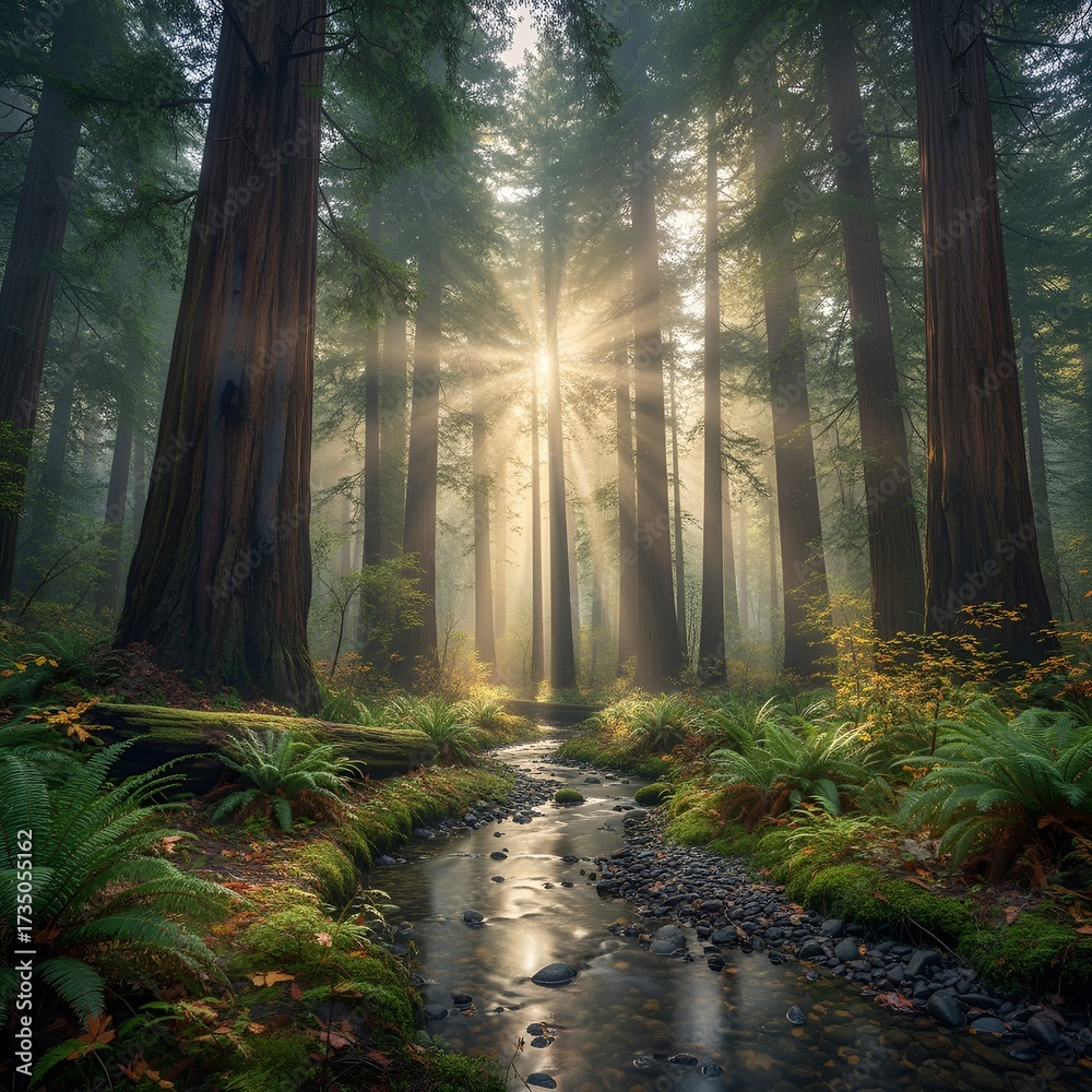 Obraz premium Morning sunlight and forest