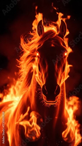 Fiery Horse Galloping Through Flames Majestic Mythical Creature.