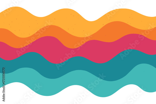 Abstract wavy background with papercut layers. Colorful fluid shapes for summer banner, minimal packaging, trendy cover art. Modern flat design with multicolored curve forms.