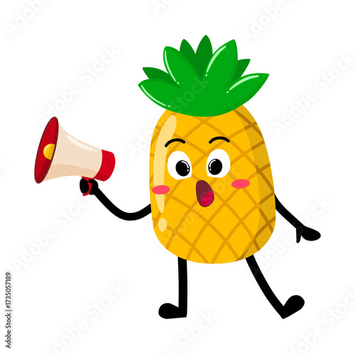 Cute Hand Drawn Pineapple Speaking Using Megaphone Bravely
