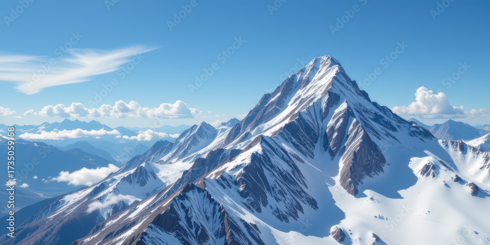 Obraz premium Snowy mountain peak under clear blue sky with iso 27001 concept for security and tranquility