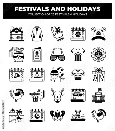 Collection of 25 Festivals and Holidays. Cultural Traditions and Festive Events