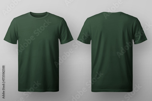 Bild auf Leinwand Dark Green T-Shirt front and back view mockup with gray background