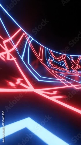 Abstract neon lines create a futuristic digital tunnel with vibrant colors.